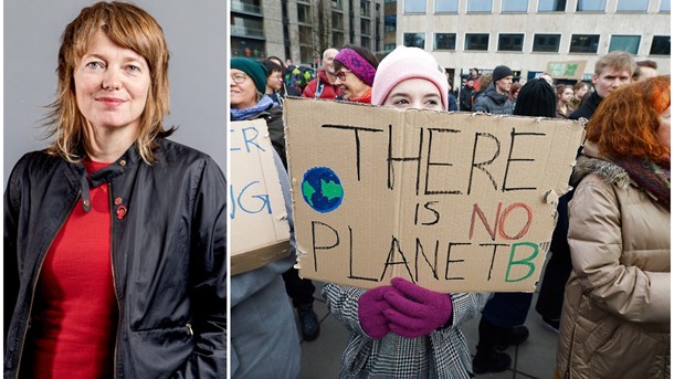 Malin Björk (V) och klimatstrejk i Århus, Danmark.