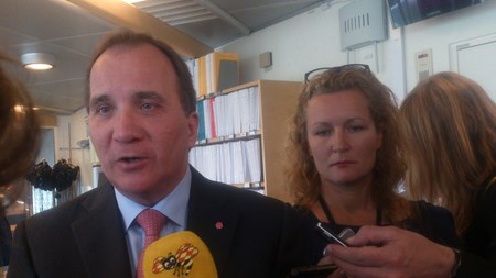 Statsminister Stefan Löfven (S) under pressträffen på tisdagen.