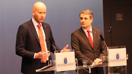 Norges olje- och energiminister Tord Lien tillsammans med energiminister Ibrahim Baylan när ändringarna i avtalet mellan Norge och Sverige presenterades.