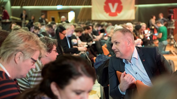 Jonas Sjöstedt (V), vid partiets senaste kongress år 2018.