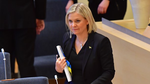 Finansminister Magdalena Andersson (S) under budgetdebatten i riksdagen i våras. 