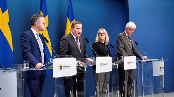 Pressträff med Stefan Löfven, Lena Hallengren, Per Bolund m.fl.