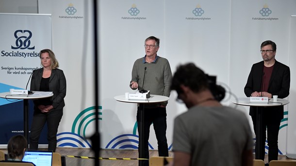 Johanna Sandwall, Anders Tegnell och Svante Werger, på den tiden när pressträffarna inte var i Zoom. 