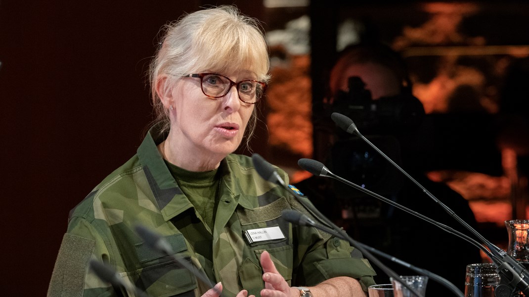 MUST-chefen Lena Hallin i samband med Folk och Försvars rikskonferens 2020. 