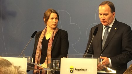 Vice statsminister Åsa Romson (MP) och statsminister Stefan Löfven (S) på presskonferensen.