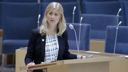 Sofia Fölster (M) under interpellationsdebatten på fredagen.