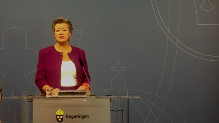 Arbetsmarknadsminister Ylva Johansson (S) under pressträffen på onsdagen.