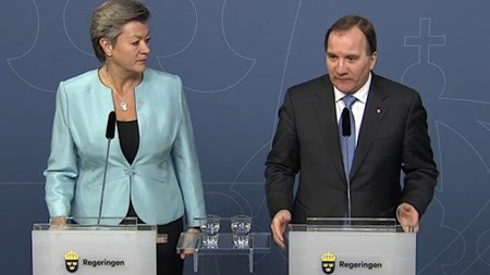 Statsminister Stefan Löfven (S) och arbetsmarknadsminister Ylva Johansson (S) under en pressträff på tisdagen.