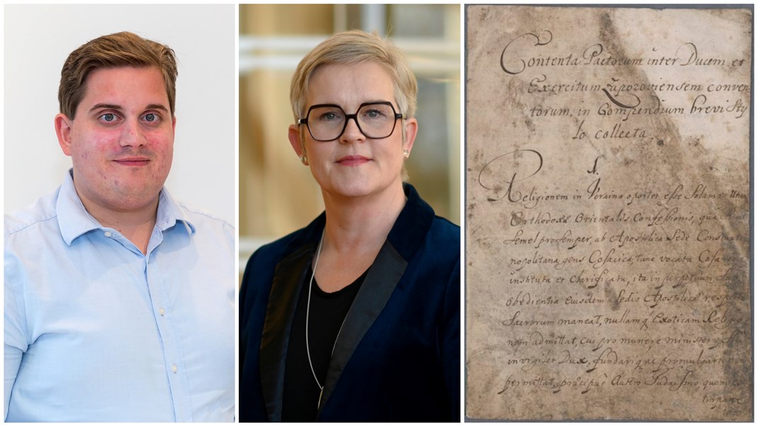 John Andersson, verksamhetschef på den ideella föreningen Wikimedia Sverige, och Karin Åström Iko, riksarkivarie. Riksarkivets bild på Filip Orliks konstitution från 1710 har fått stor spridning på Wikipedia.