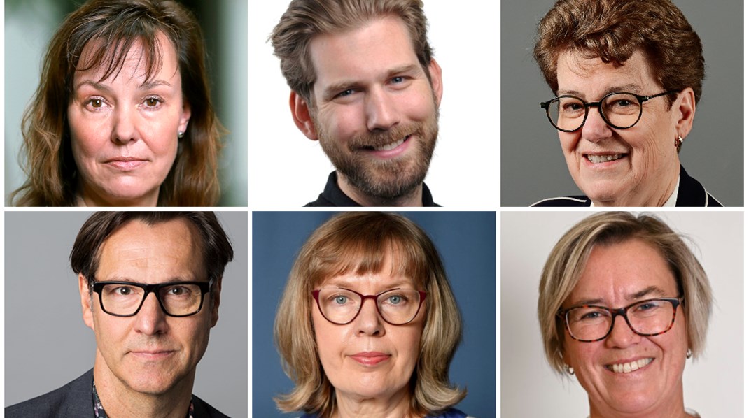 Högst upp från vänster: Anna Nergårdh (läkare och fd utredare), Gösta Liljeholm (psykolog, vd WeMind HBV), Ulrika Stuart Hamilton (gd Famna), Anders Blanck (vd Lif), Marina Tuutma (ordförande Distriktsläkarföreningen, utredare) och Lotta Håkansson (ordf. Reumatikerförbundet).