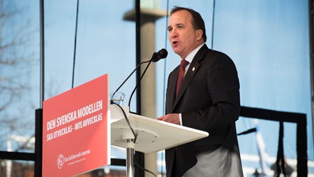 Statsminister Stefan Löfven (S) under sitt tal på första maj i Göteborg.