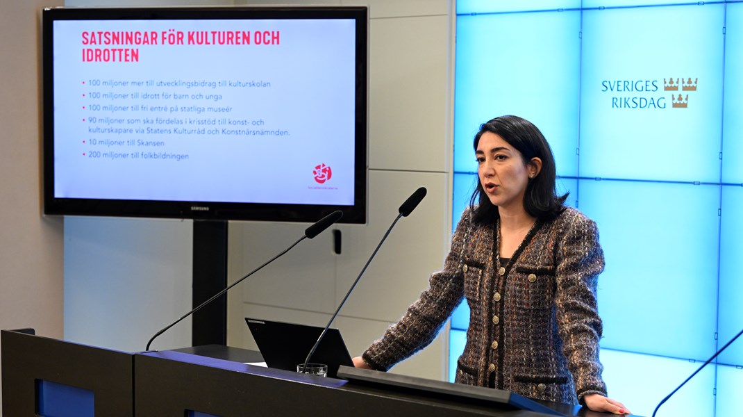 Lawen Redar (S) presenterade partiets prioriteringar inom kulturområdet vid en presskonferens på tisdagen.