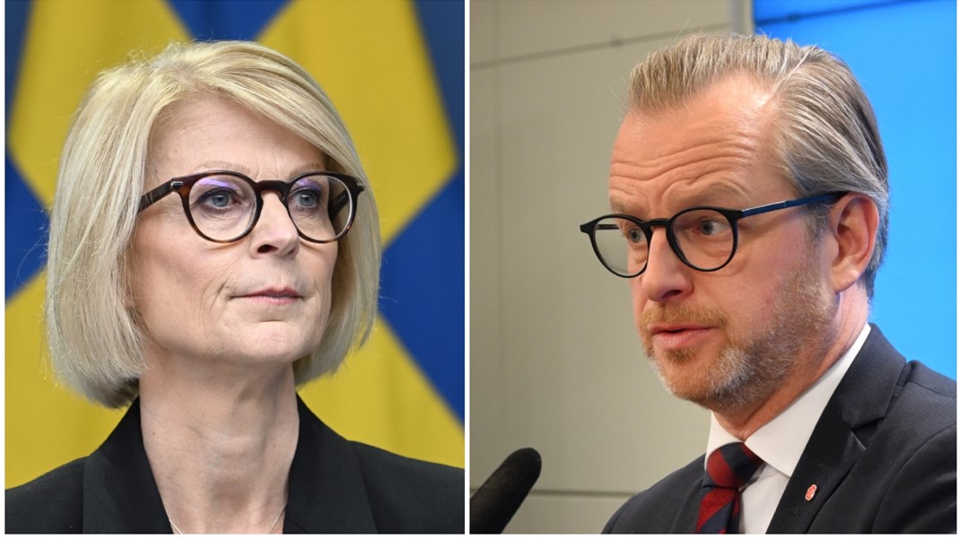 Elisabeth Svantesson (M) försvarar överskottsmålet när Mikael Damberg (S) i stället vill se ett balansmål.