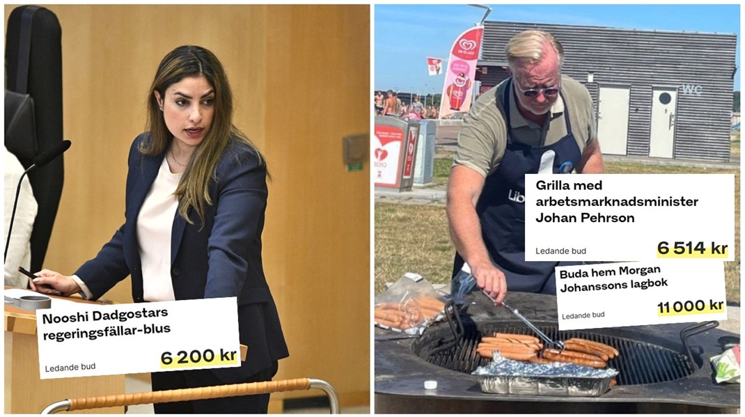 Dadgostars historiska blus och en grillfest med Pehrson är bara två exempel på politikernas auktioner till förmån för Musikhjälpen.