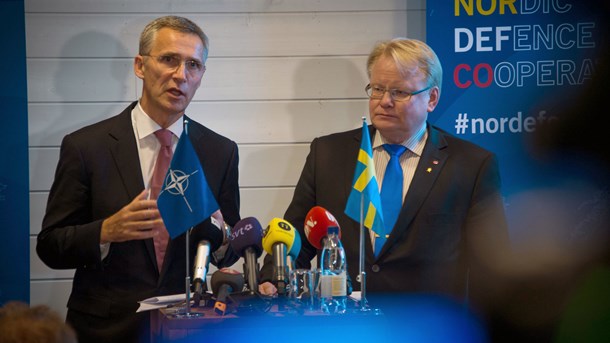 Jens Stoltenberg, Natos generalsekreterare, och försvarsminister Peter Hultqvist, vid ett möte i november 2015.