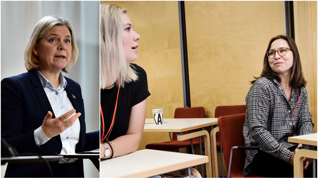 ”Unga är frustrerade och irriterade över att man inte har gjort tillräckligt. Det gäller inte minst skolan, segregationen, bostadsfrågorna och klimat och miljö”, säger Amalia Rud Pedersen (S), till höger. Här med ungdomsförbundets ordförande Lisa Nåbo.