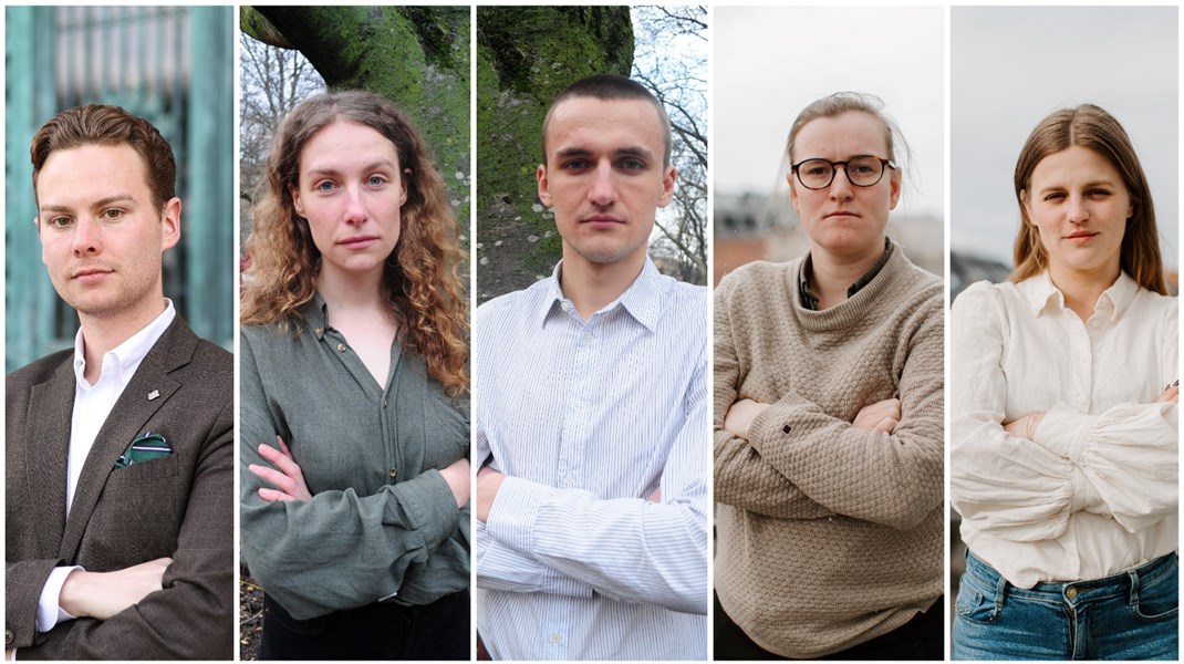 Centerstudenters Rasmus Elfström, Gröna studenters Felicia Olsson och Anton Bylin, S-studenters Emma Fastersson Lindgren och Elfva Barrio. 