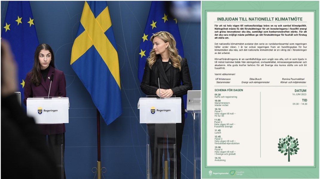 Statsministern bjuder tillsammans med klimat- och miljöminister Romina Pourmokhtari (L) och energi- och näringsminister Ebba Busch (KD) in till ett nationellt klimatmöte. (Altinget har dolt adressen i inbjudan)