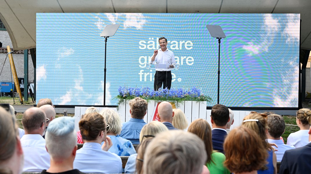 Ulf Kristersson under sitt första tal i Almedalen som statsminister.