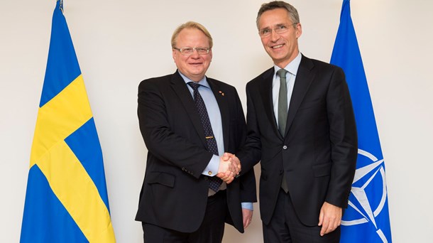 Jens Stoltenberg, Natos generalsekreterare, och försvarsminister Peter Hultqvist, vid ett möte i november 2014.