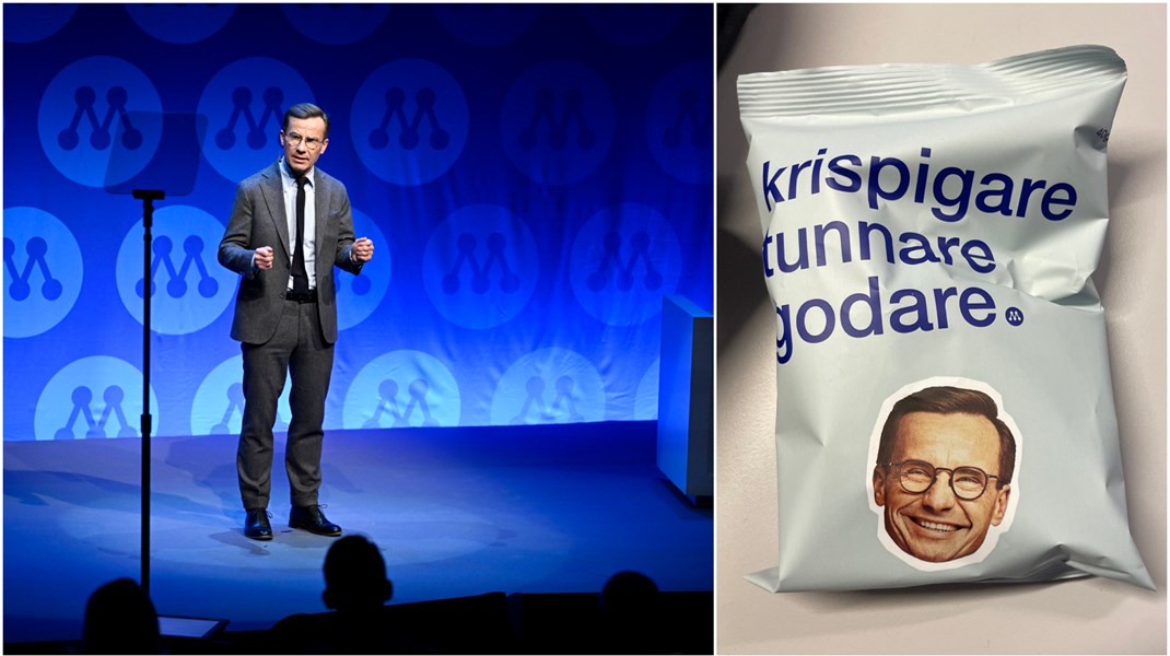 Ulf Kristersson-chips till pressen när Moderaterna öppnar sin partistämma i Umeå på torsdagen. 