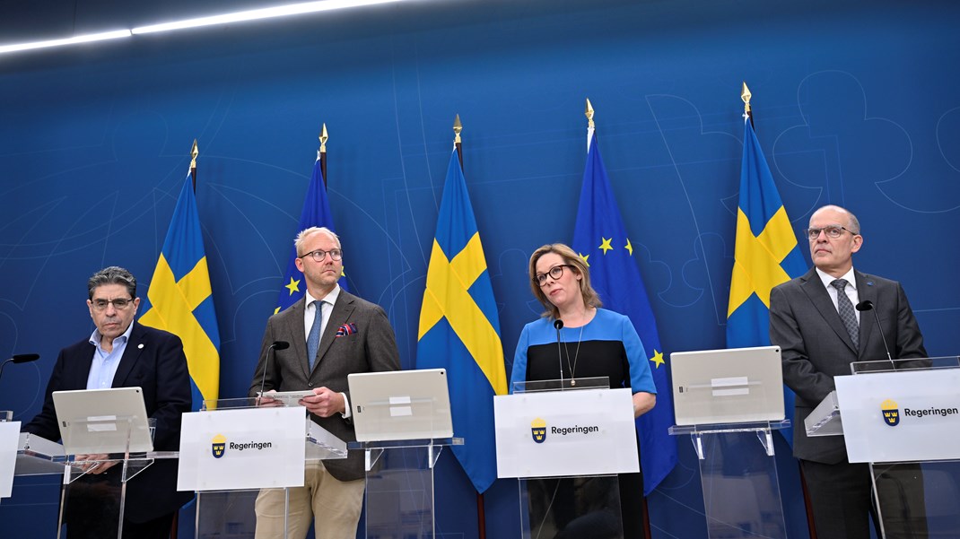 Migrationsminister Maria Malmer Stenergard (M) tillsammans med Mauricio Rojas (L), Ludvig Aspling (SD) och Ingemar Kihlström (KD).