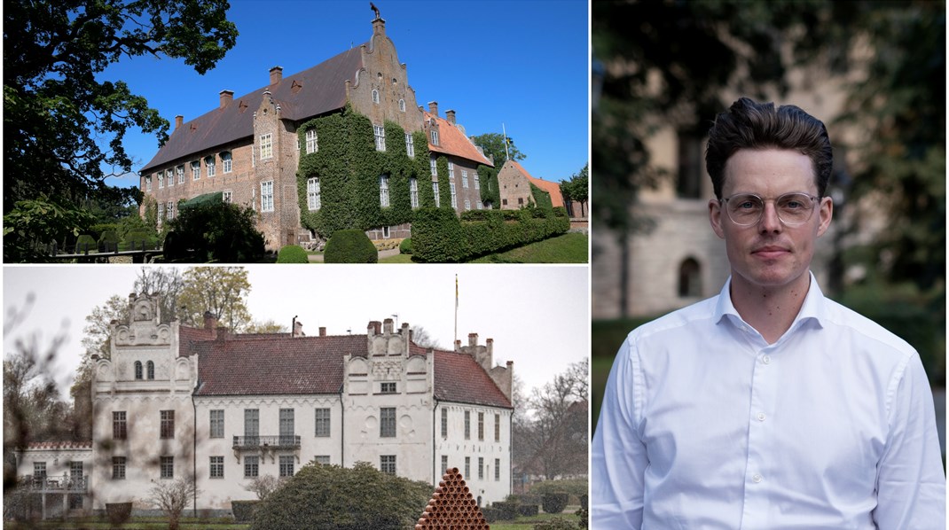 Trolle Ljungby slott (överst) är ett svenskt gods som fortfarande har en fideikommissarie. Fideikommisset för Wanås slott (nederst), känt för sin skulpturpark, avvecklades i slutet av 1970-talet.