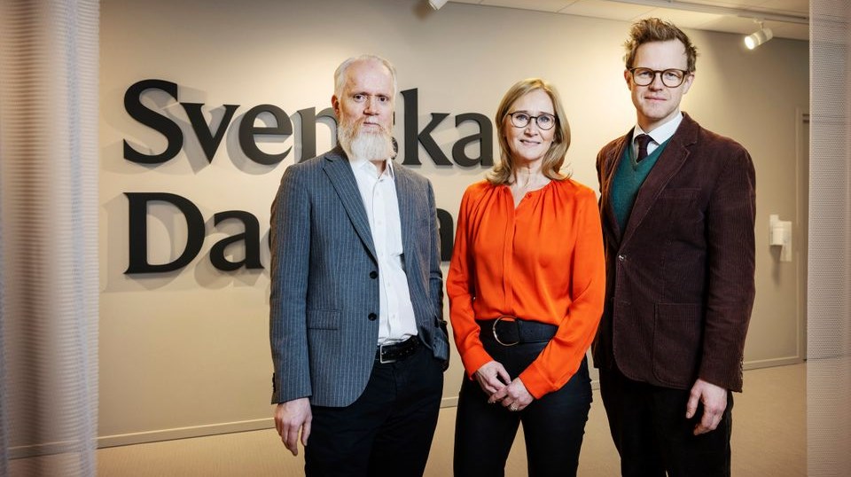 Demoskop, med opinionschef Johan Martinsson och vd Karin Nelsson, ska leverera Svenska Dagbladets opinionsundersökningar framöver. Till höger: Erik Hedtjärn, tillförordnad redaktionschef.