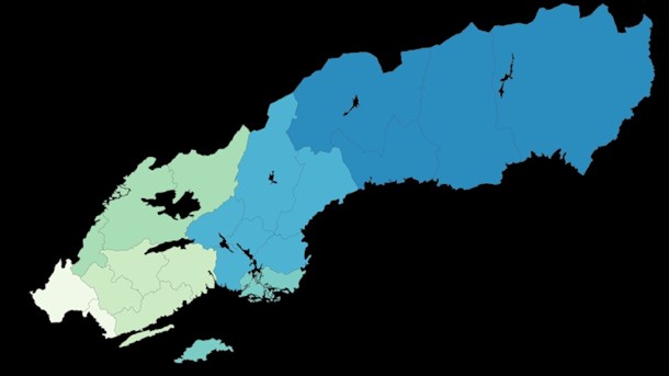 Sveriges nya region-/länskarta, enligt regeringens planer.