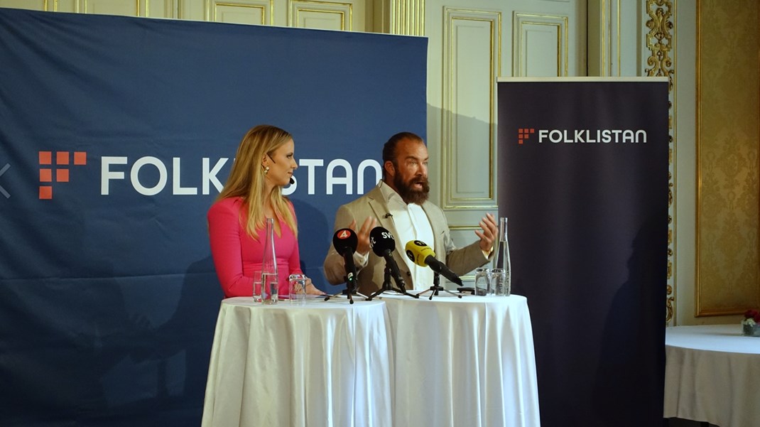 Sara Skyttedal och Jan Emanuel presenterade Folklistans kandidater vid en pressträff på Östermalm.