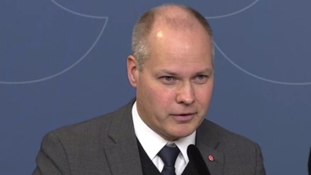 Justitieminister Morgan Johansson (S) vid onsdagens presskonferens.