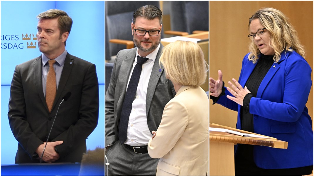 Kristdemokraterna ekonomisk-politiske talesperson Hans Eklind (KD), Edward Riedl (M), ordförande i finansutskottet, och Cecilia Rönn (L) ansvarar för regeringens förankring av budgeten i riksdagen. 