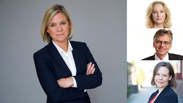 Jeanette Gustafsdotter, TU, Per Åsling (C) och Maria Malmer Stenergard (M) är glada över Magdalena Andersson strategi i Bryssel.